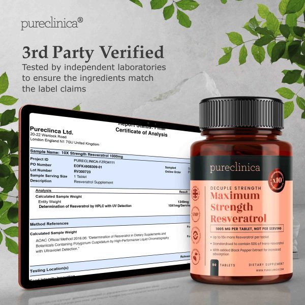 Resveratrol 1000 mg x 90 Tabletten - 50% Trans-Resveratrol - Hohe Absorptionsrate Rabatt – Bild 4